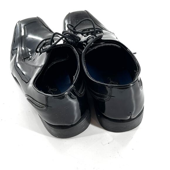 Jean Yves Mens Derby Oxford Dress Shoes 11 11WW Wide Black NWOT Patent Lace Up - Picture 2 of 7